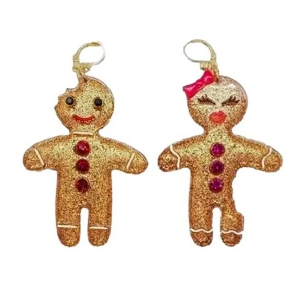 BETSEY JOHNSON Earrings Holiday Gift Stocking Stuffer Gingerbread Man & Woman - Picture 2 of 14